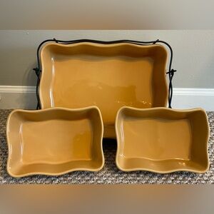 Temp-Tations by Tara Floral Lace Casserole Serving Dishes w/ Carry Tray/4 Pieces